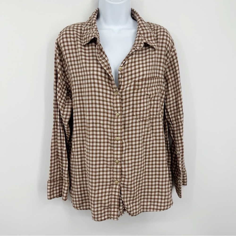 American Eagle Outfitters Brown Button Up Flannel Size Medium Rodeo Boho